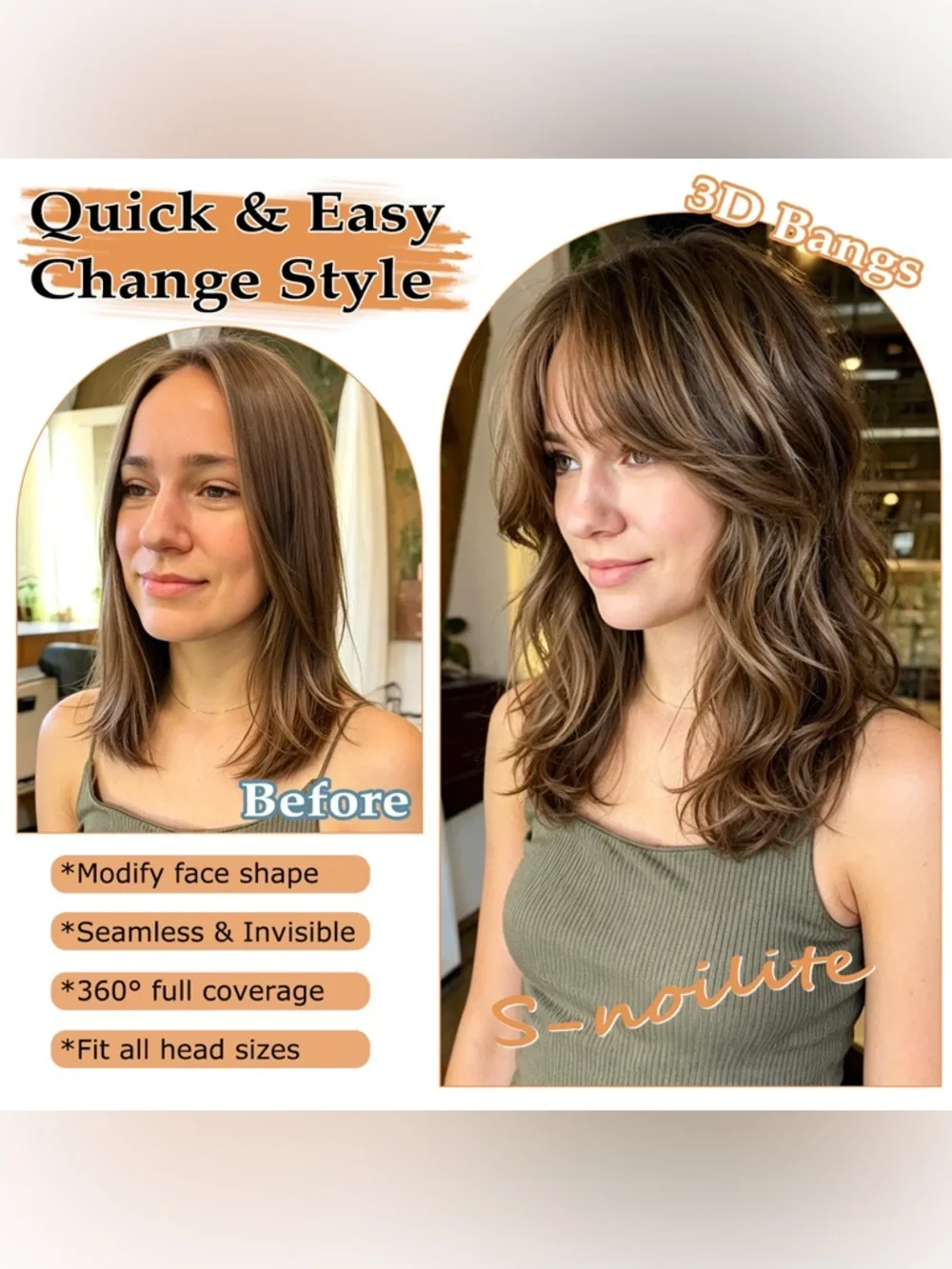 HUMAN HAIR Human Hair Topper w/ Air Bangs Lightweight Clip In